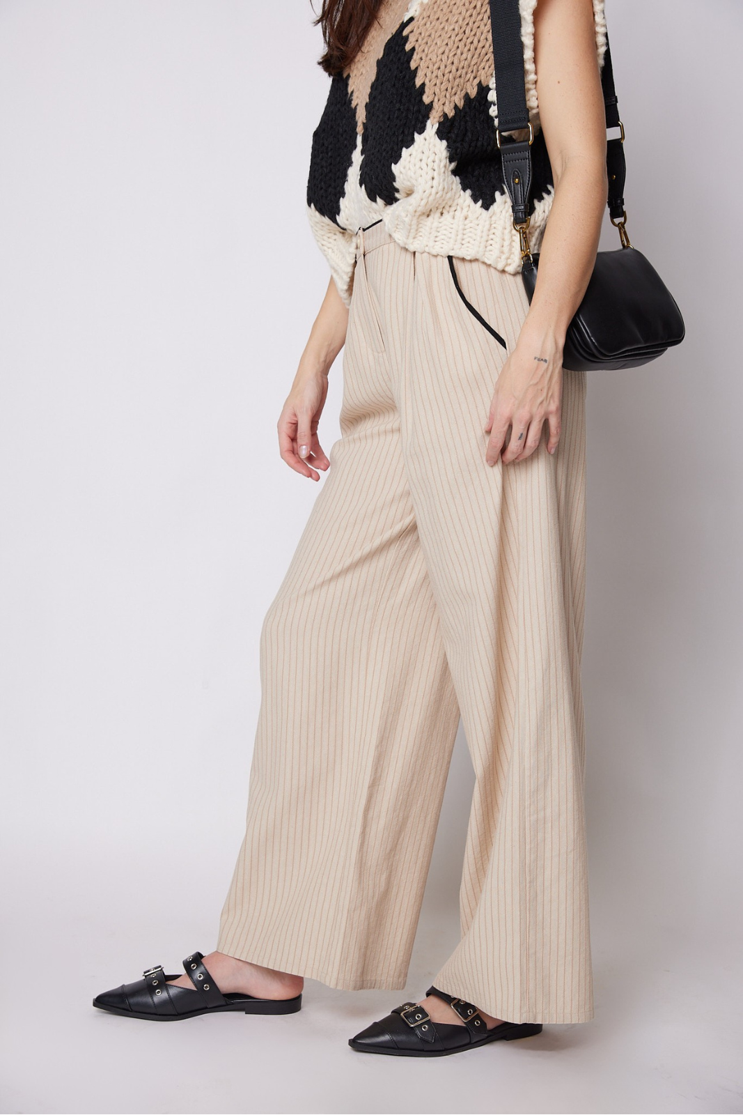 SALE - Joyce Contrast Piping Detail Linen Pants